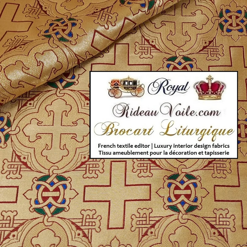 Brocart tissu liturgique clergé ameublement ecclésiastique religieux mètre rideau Or