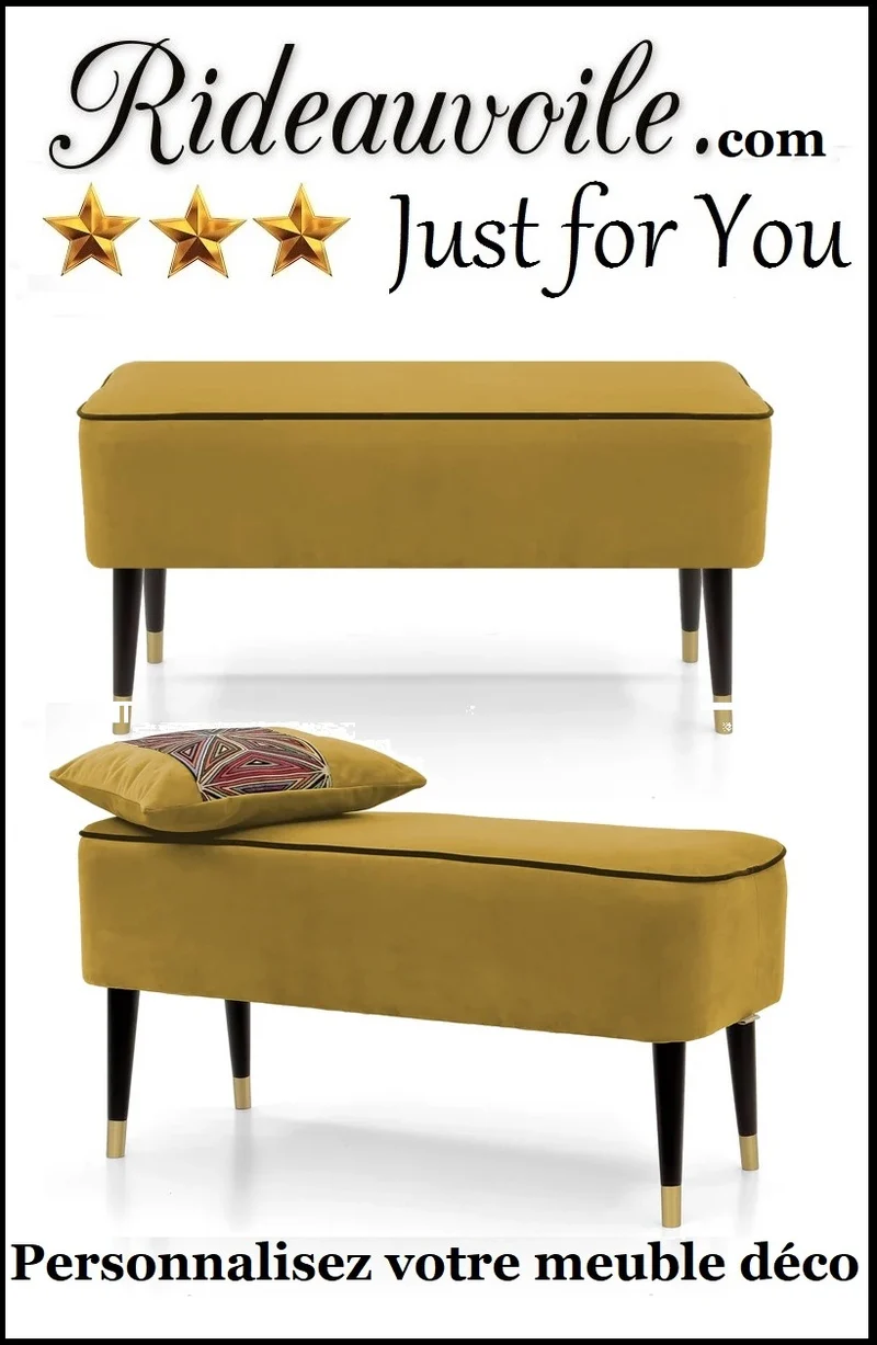 Canapé meuble Banc d'appoint pouf et Repose-pieds Siège velours jaune moutarde d'intérieur