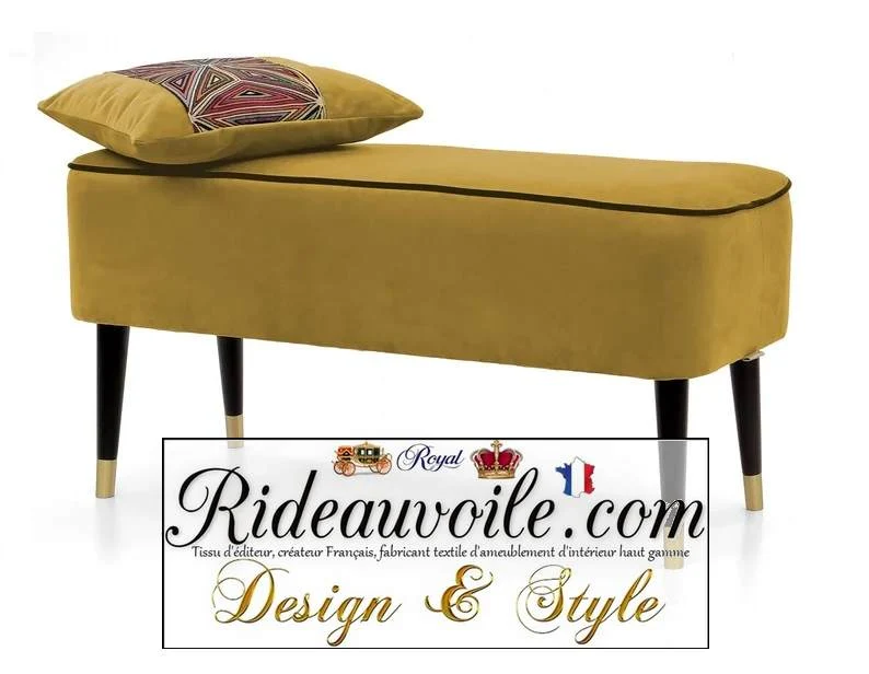 Canapé meuble Banc d'appoint pouf et Repose-pieds Siège velours jaune moutarde d'intérieur