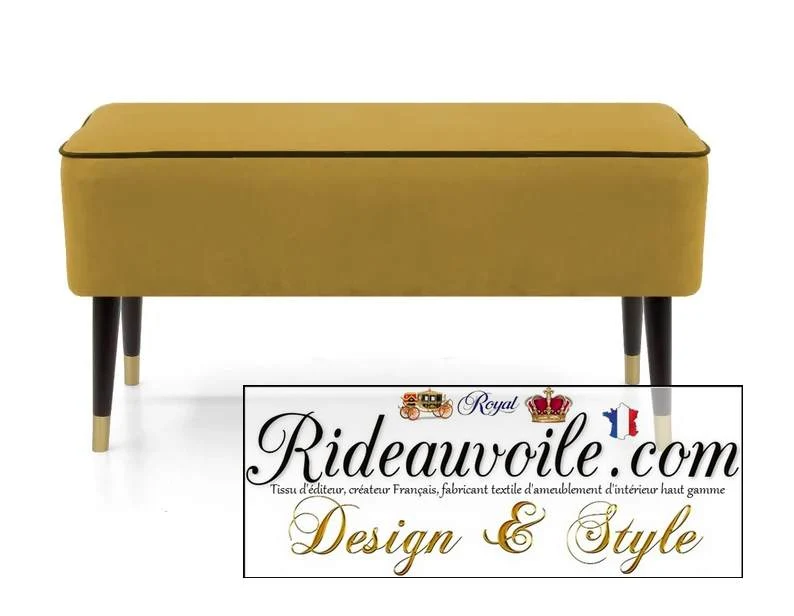 Canapé meuble Banc d'appoint pouf et Repose-pieds Siège velours jaune moutarde d'intérieur