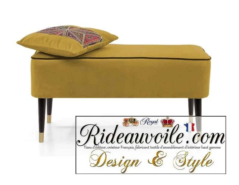 Canapé meuble Banc d'appoint pouf et Repose-pieds Siège velours jaune moutarde d'intérieur