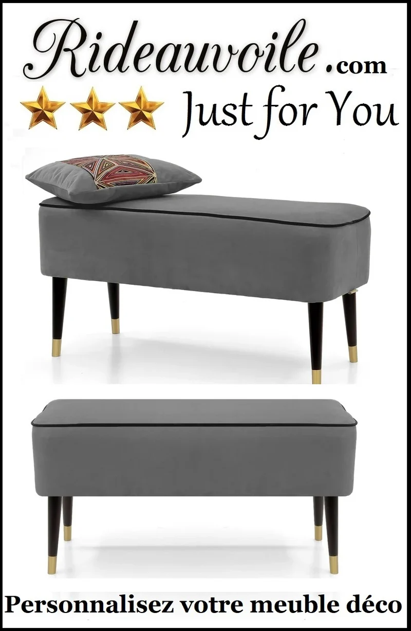 Boutique meuble Banc personnalisé pouf et Repose-pieds Siège velours gris d'intérieur