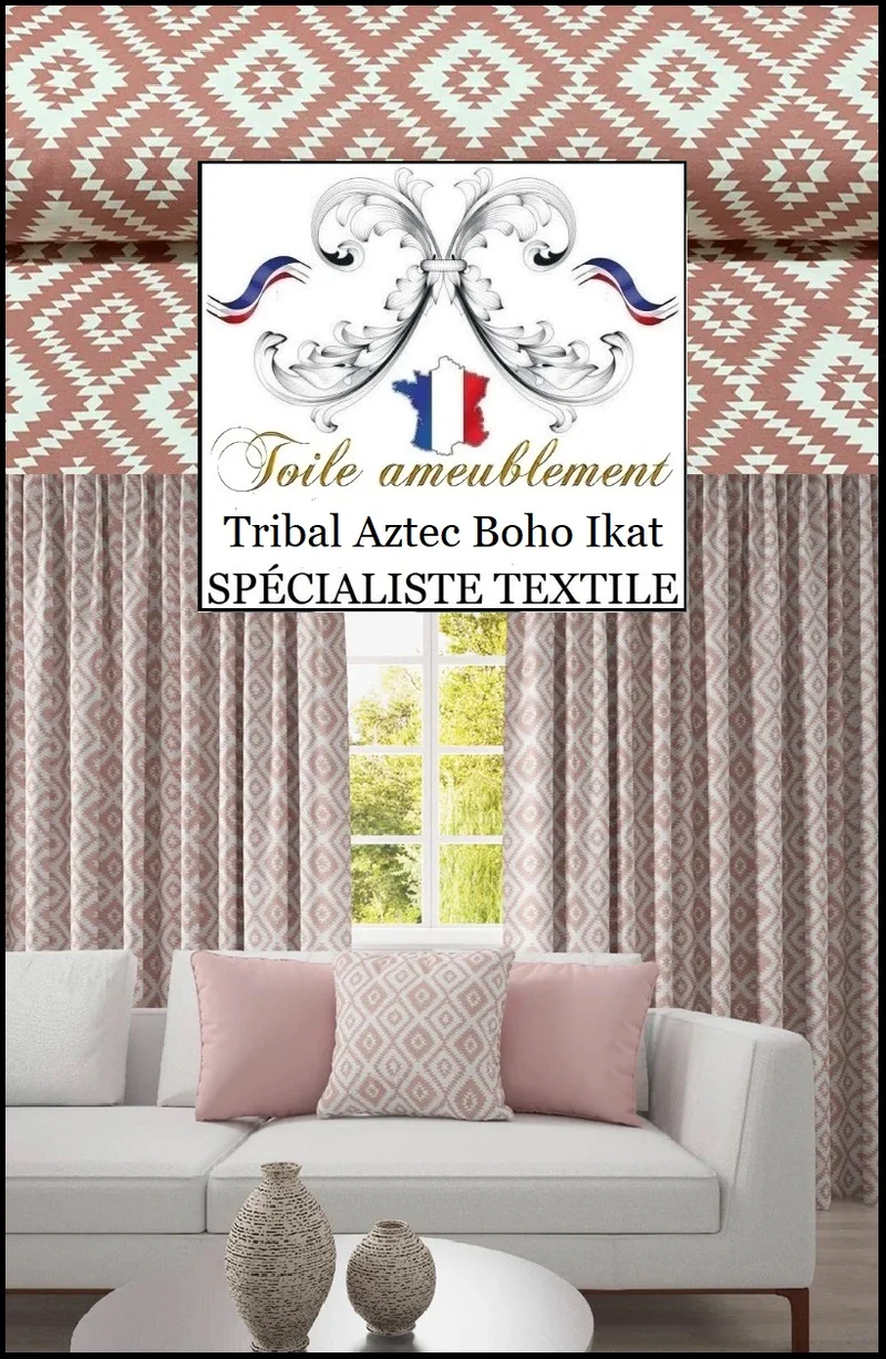 Tissu Boho Ikat Hydrofuge Toile Outdoor rideau Draperie