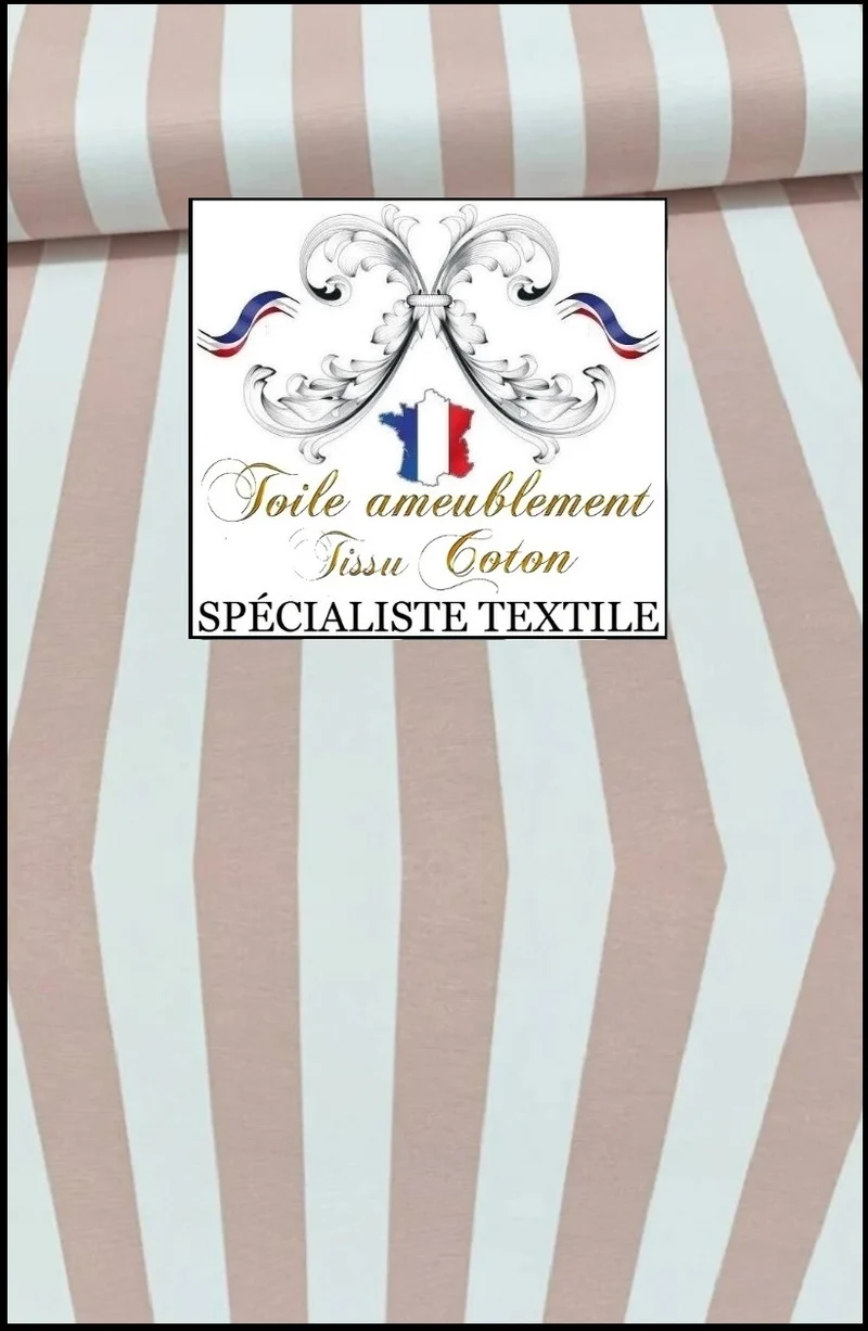 Toile déperlante hydrofuge tissu ameublement rayures rose coton d'extérieur rideau