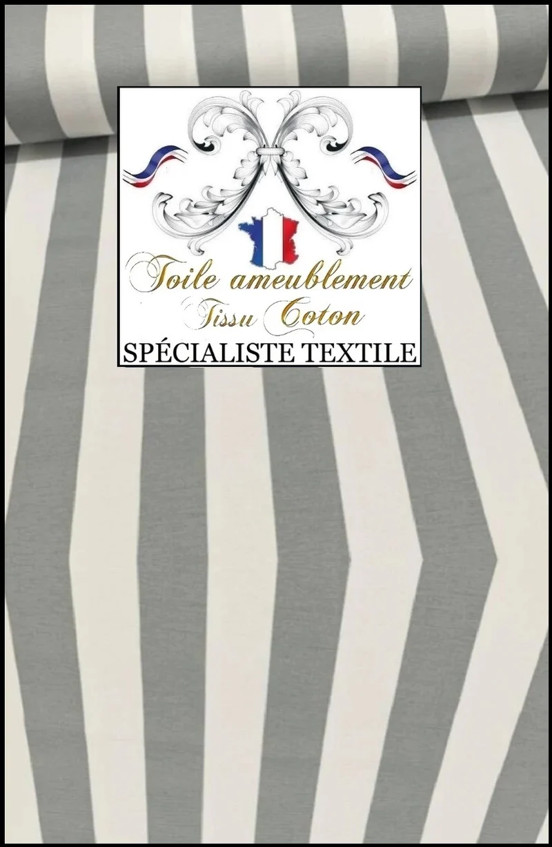 Architecte décoratrice ameublement rayures gris toile de coton hydrofuge extérieur rideau