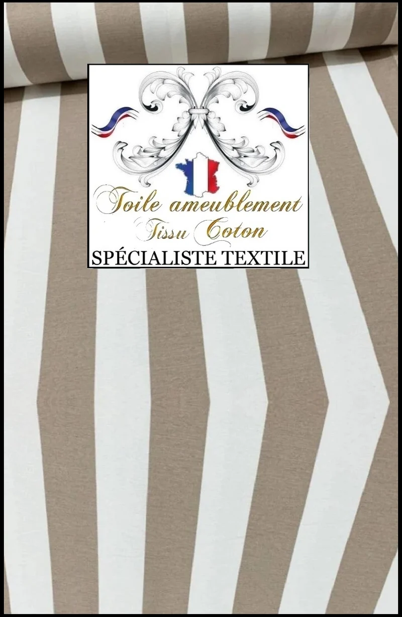 Tissu ameublement larges rayures ficelle brun toile coton extérieur rideau hydrofuge