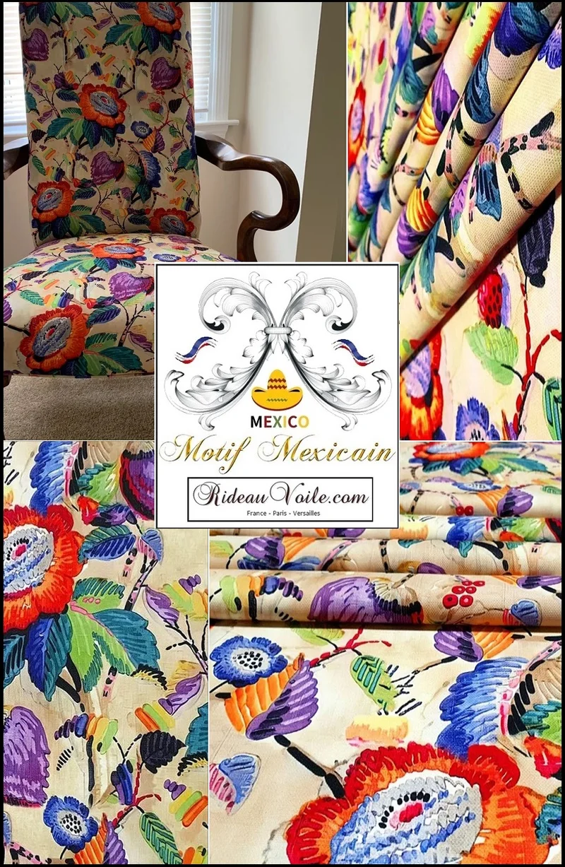 Tissu d’ameublement Mexicain Boho jardin, motif design floral au mètre rideau
