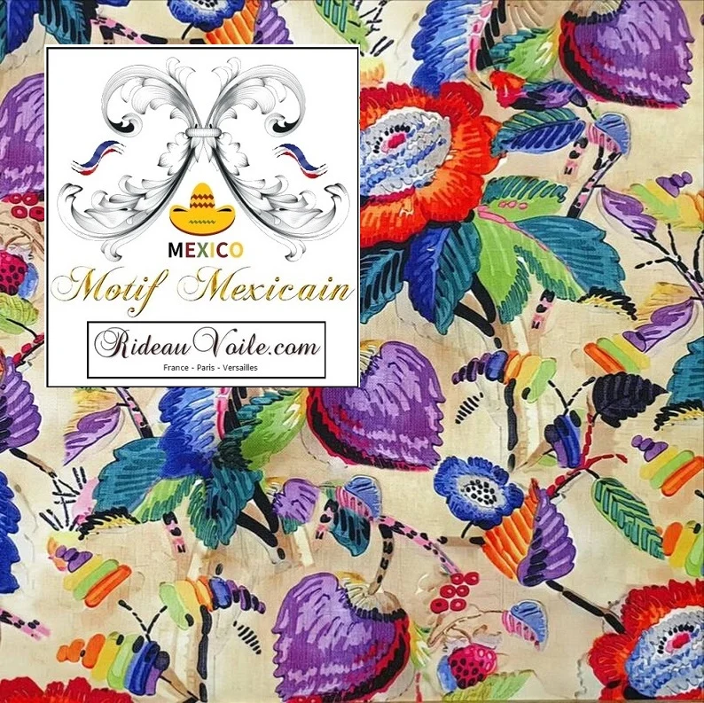 Tissu d’ameublement Mexicain Boho jardin, motif design floral au mètre rideau