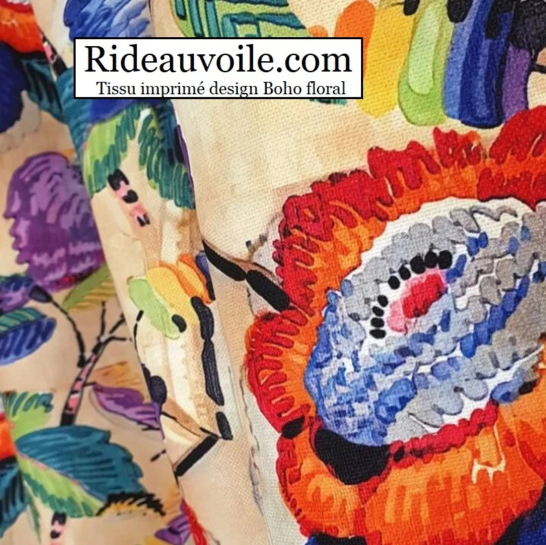 Tissu d’ameublement Mexicain Boho jardin, motif design floral au mètre rideau