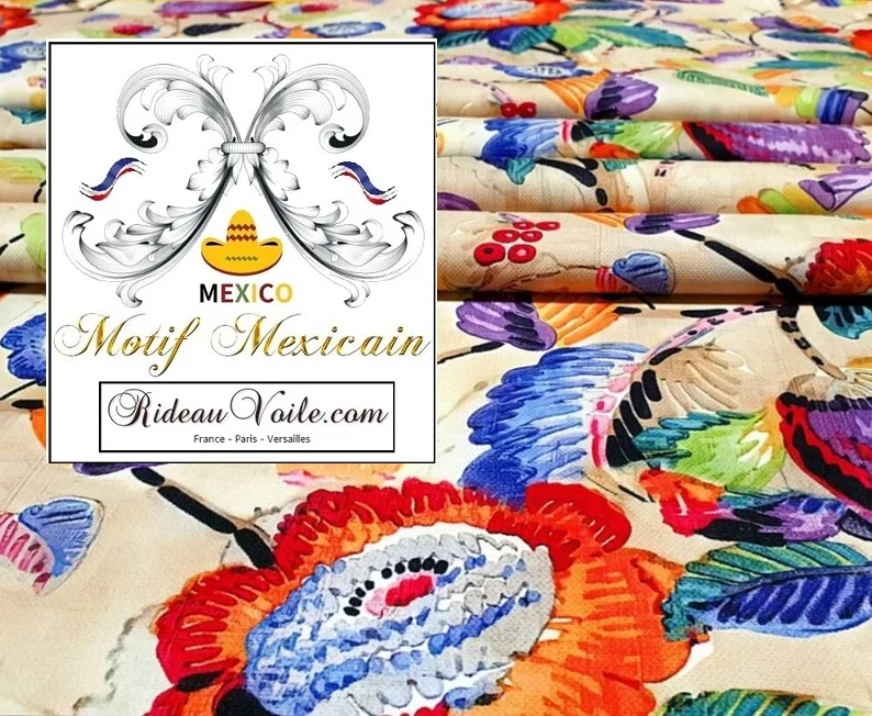 Tissu d’ameublement Mexicain Boho jardin, motif design floral au mètre rideau