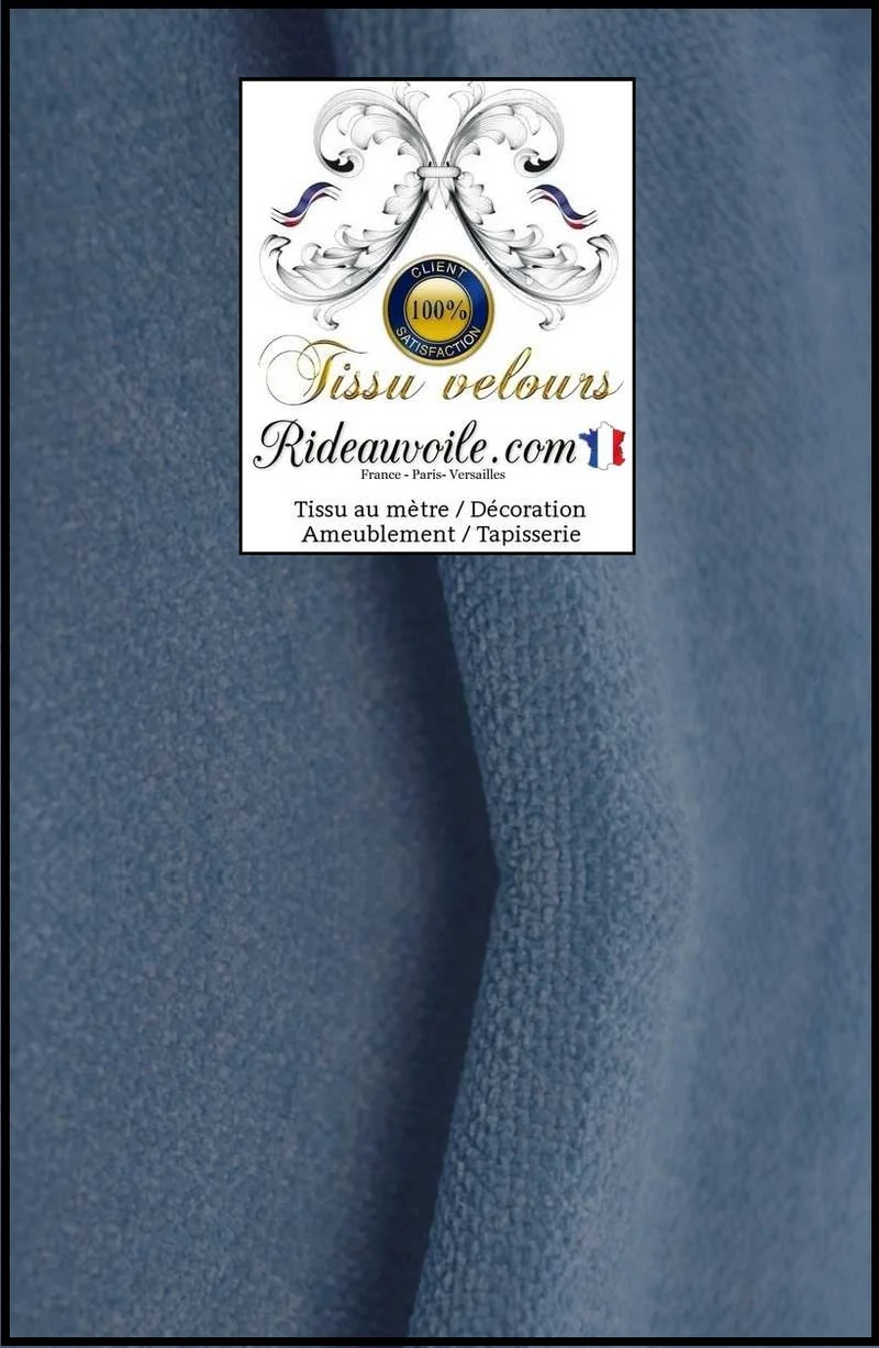 Textile d'éditeur luxe ameublement tapisserie velours uni bleu mètre rideau canapé