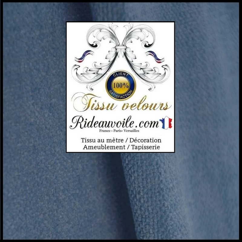 Textile d'éditeur luxe ameublement tapisserie velours uni bleu mètre rideau canapé