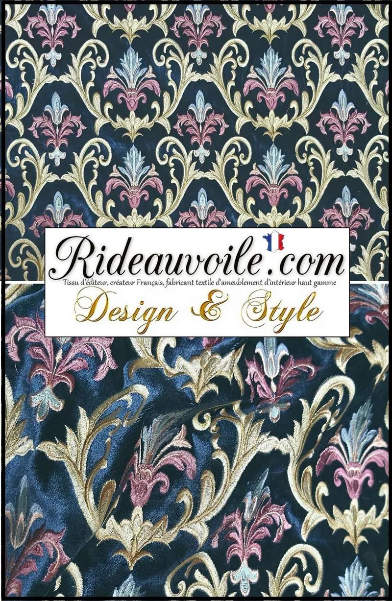 Jacquard bleu tissu d'ameublement éditeur haut gamme velours brodé art tapisserie