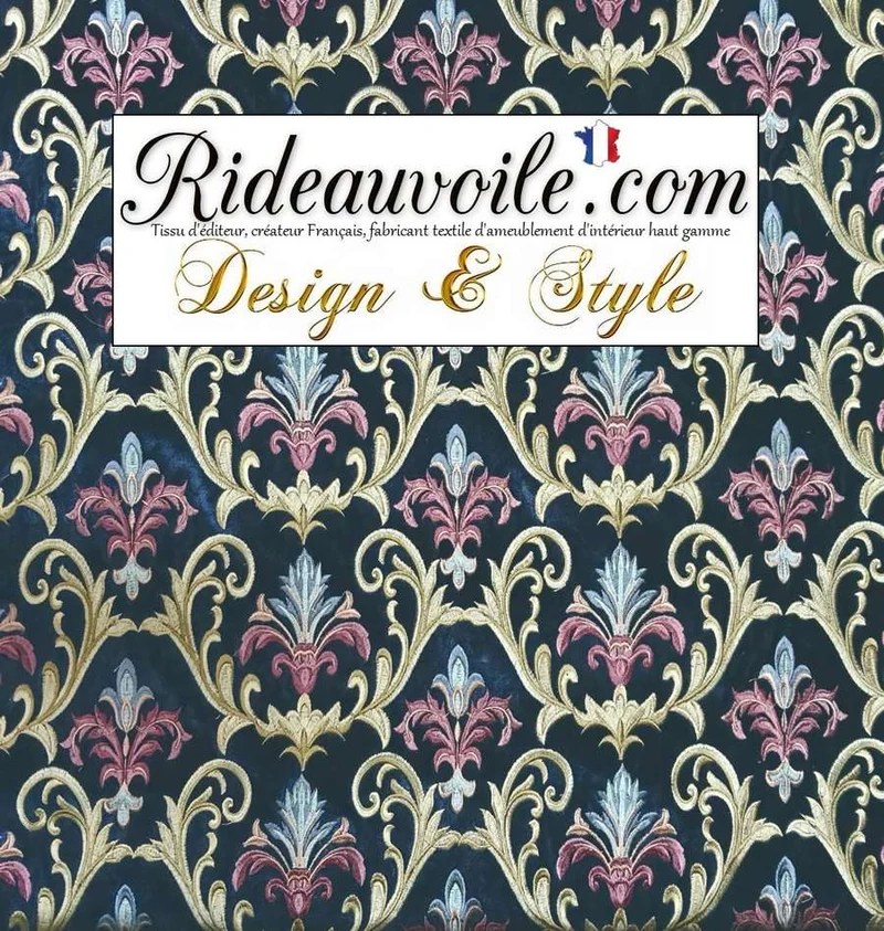 Jacquard bleu tissu d'ameublement éditeur haut gamme velours brodé art tapisserie