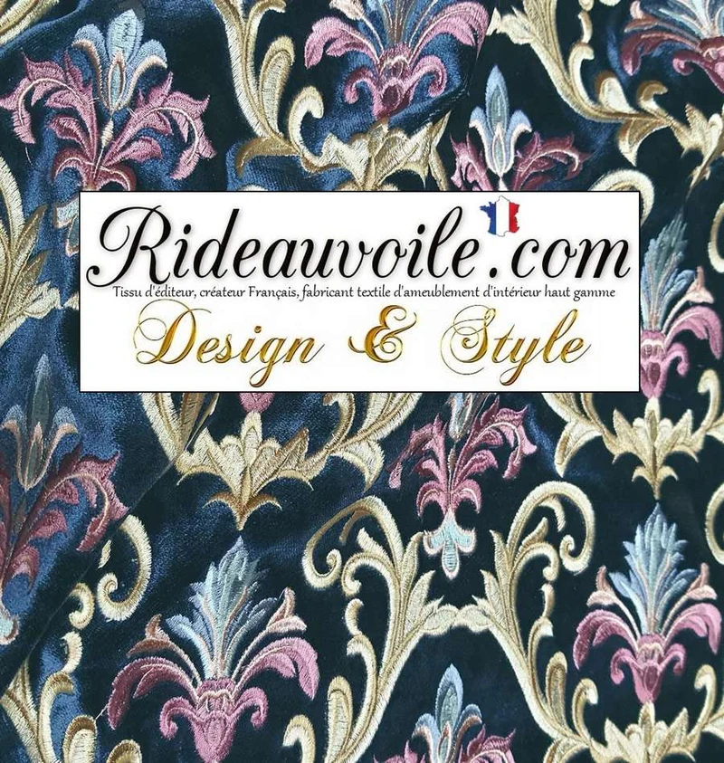 Jacquard bleu tissu d'ameublement éditeur haut gamme velours brodé art tapisserie