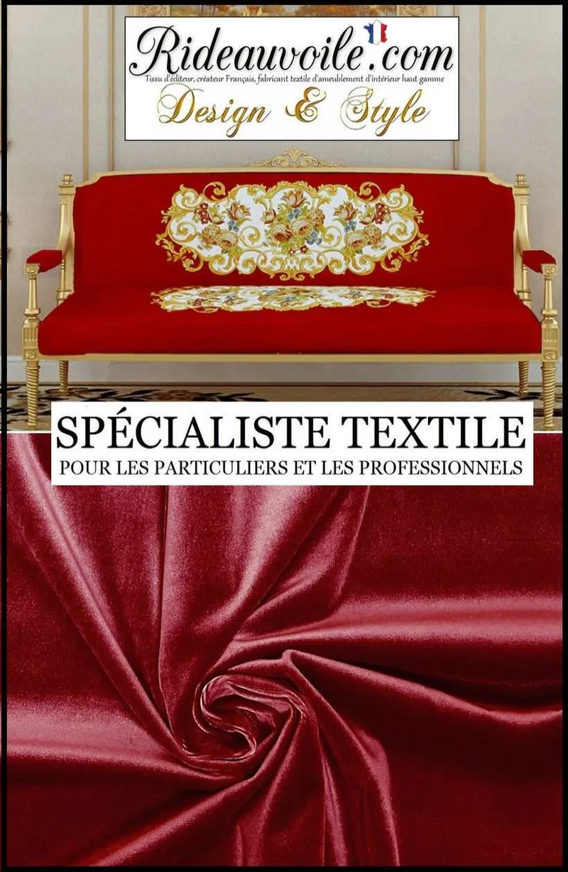Tissu Jacquard tapisserie brodé Velours rouge baroque fleurs Roses motif floral