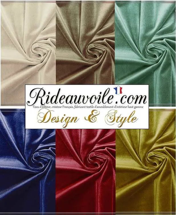 Tissu jacquard brodé ameublement Velours bleu Broderie fleurs motif floral