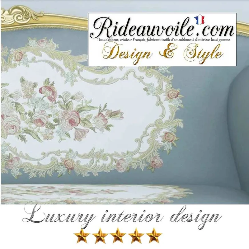 Tapisserie tissu tapissier ameublement Velours bleu gris Broderies fleurs Art