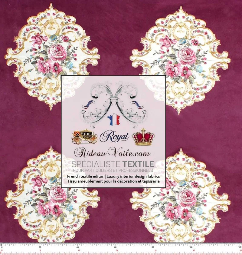 Velours ameublement Baroque violet fuchsia broderie au mètre confection rideau