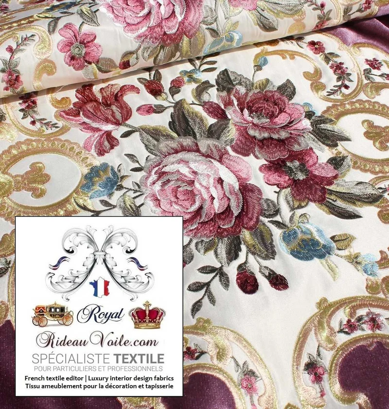 Velours ameublement Baroque violet fuchsia broderie au mètre confection rideau