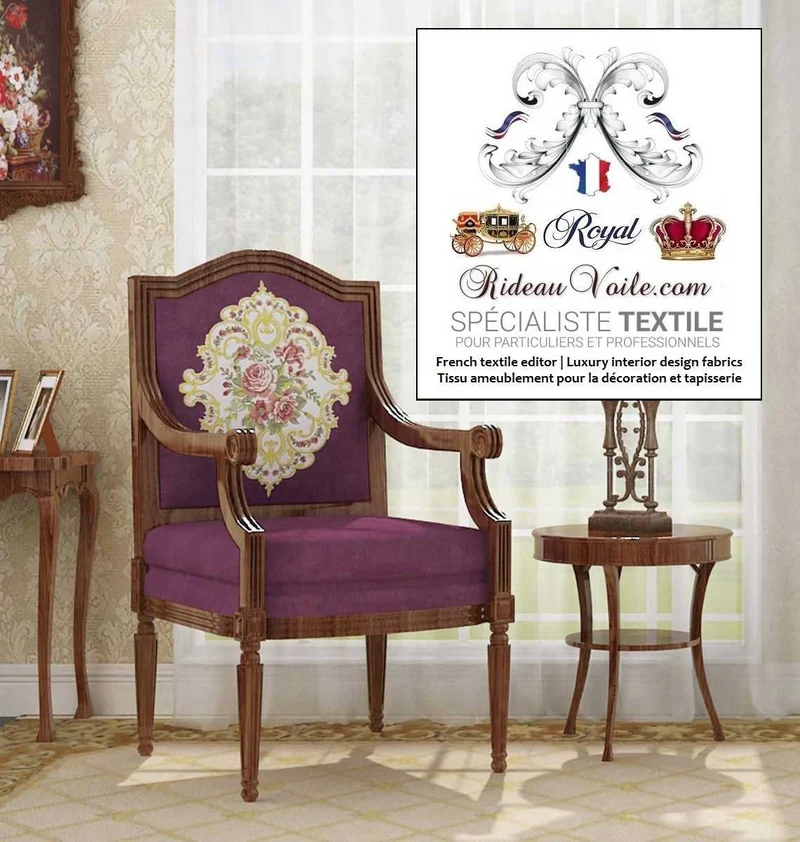 Velours ameublement Baroque violet fuchsia broderie au mètre confection rideau