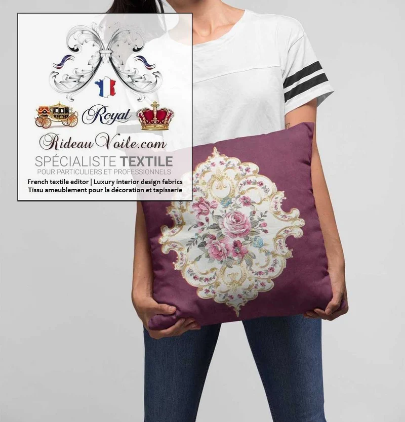 Velours ameublement Baroque violet fuchsia broderie au mètre confection rideau