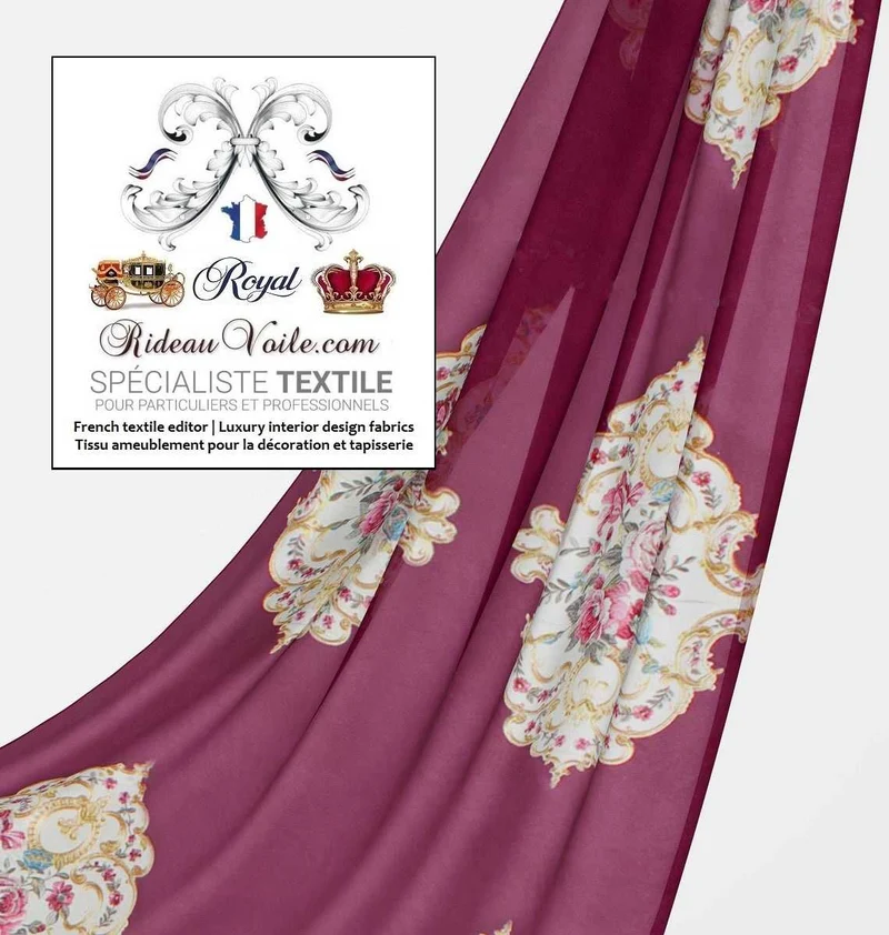 Velours ameublement Baroque violet fuchsia broderie au mètre confection rideau