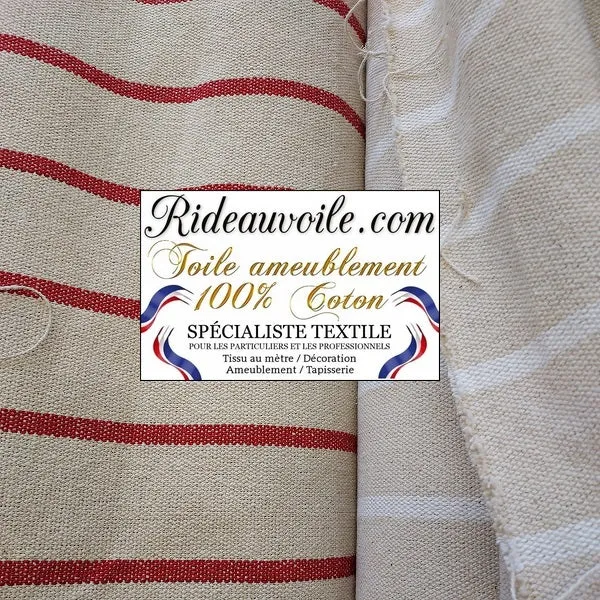 Toile coton à matelas rayures rouge bleu blanc orange tissu ligne mètre rideau