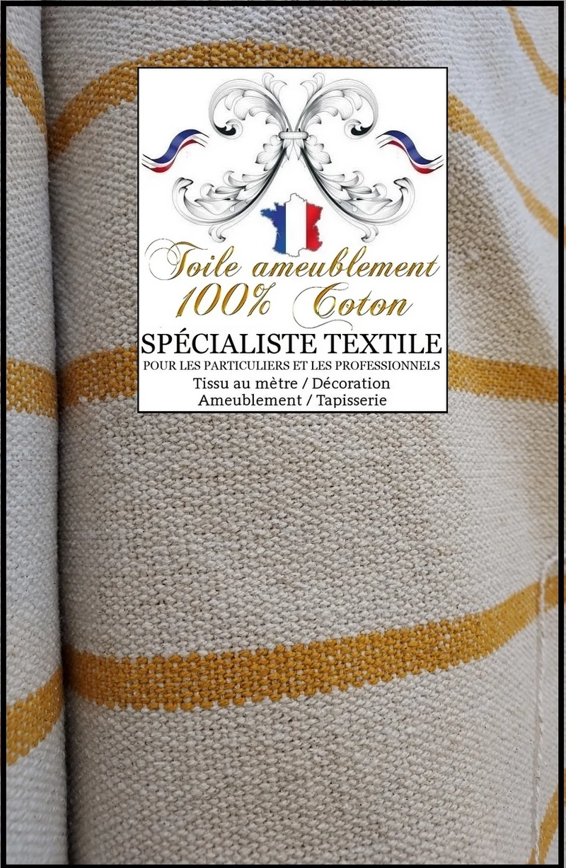 Toile coton tapissier à matelas rayures jaune écru bisonne coutil à lignes mètre rideau