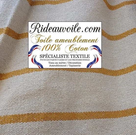 Toile coton tapissier à matelas rayures jaune écru bisonne coutil à lignes mètre rideau
