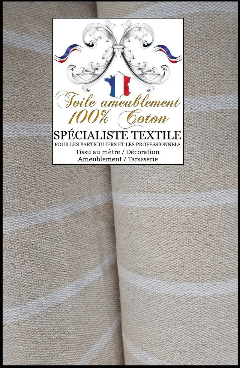 Toile coton tapissier à matelas rayures blanc écru bisonne coutil à lignes mètre rideau