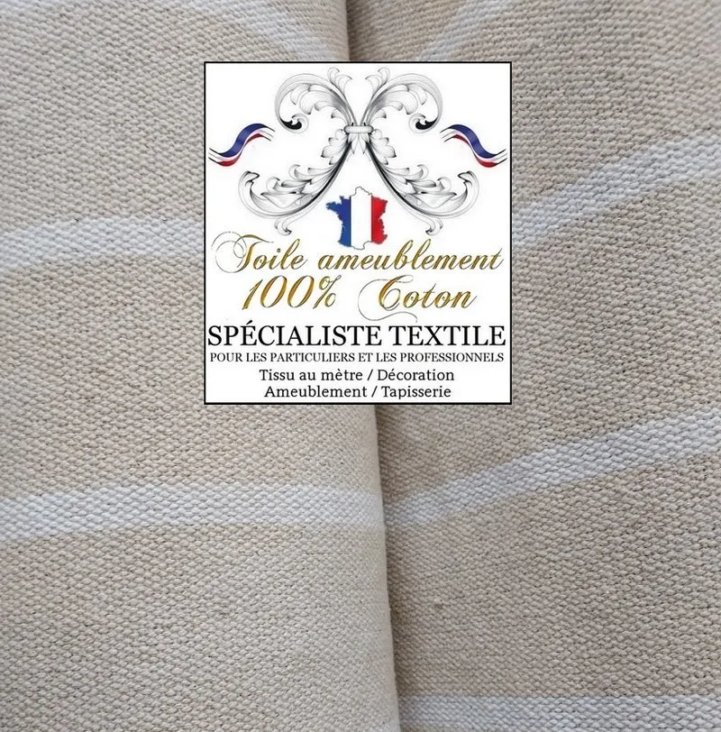 Toile coton tapissier à matelas rayures blanc écru bisonne coutil à lignes mètre rideau