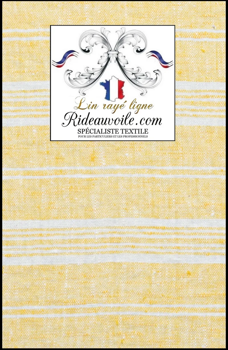 Tissu au mètre Lin à rayures lignes JAUNE ameublement rideau toile lignes matelas