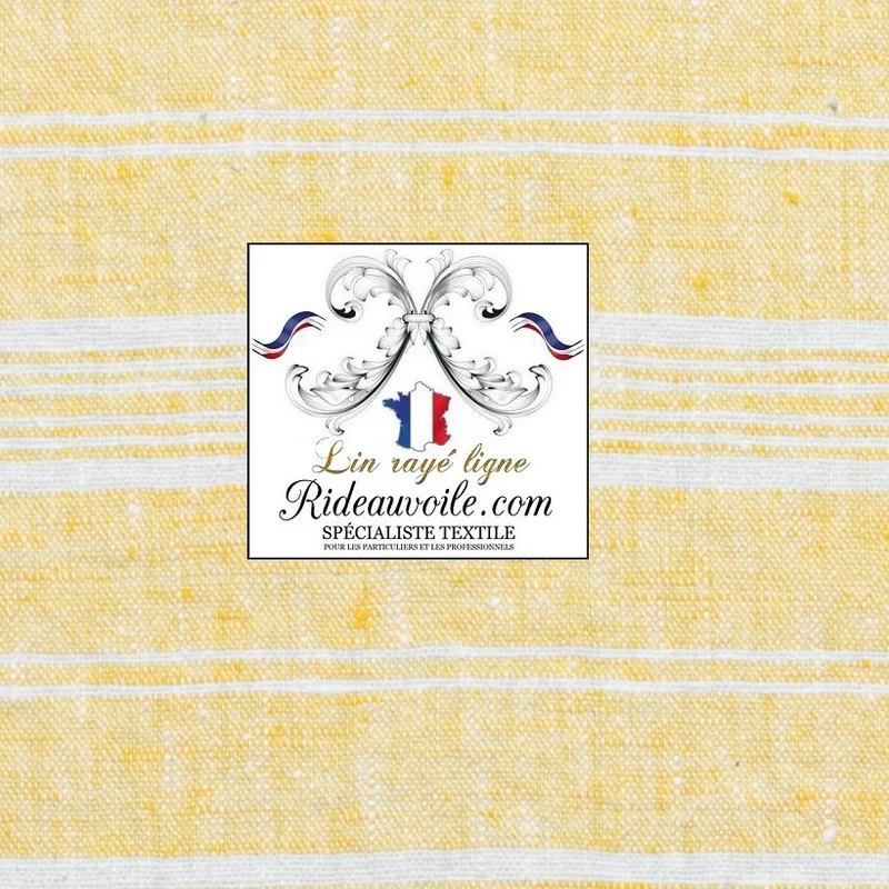 Tissu au mètre Lin à rayures lignes JAUNE ameublement rideau toile lignes matelas