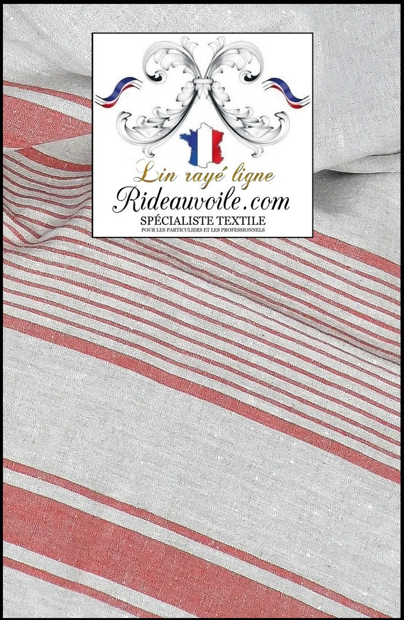 Tissu au mètre Lin à rayures lignes rouge ameublement rideau toile lignes matelas