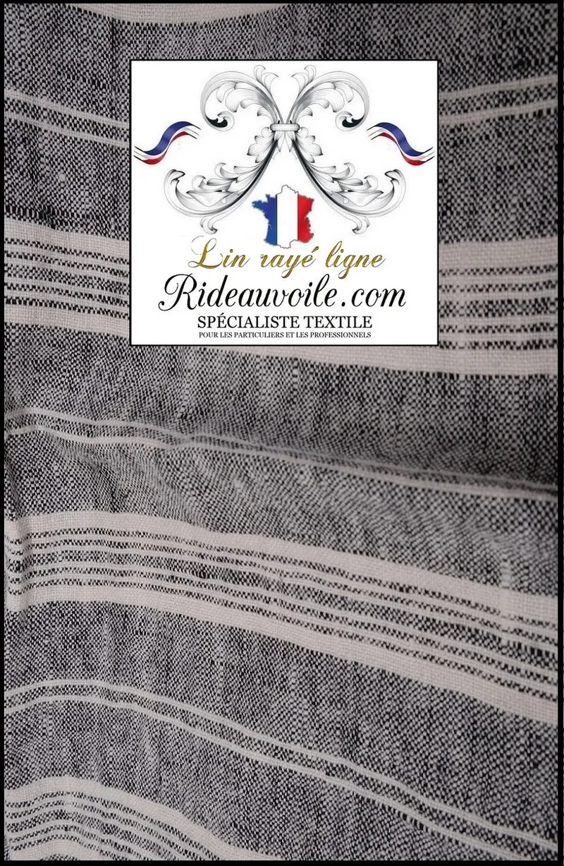 Tissu au mètre LIN d'ameublement rideau toile matelas lignes rayures Noir blanc