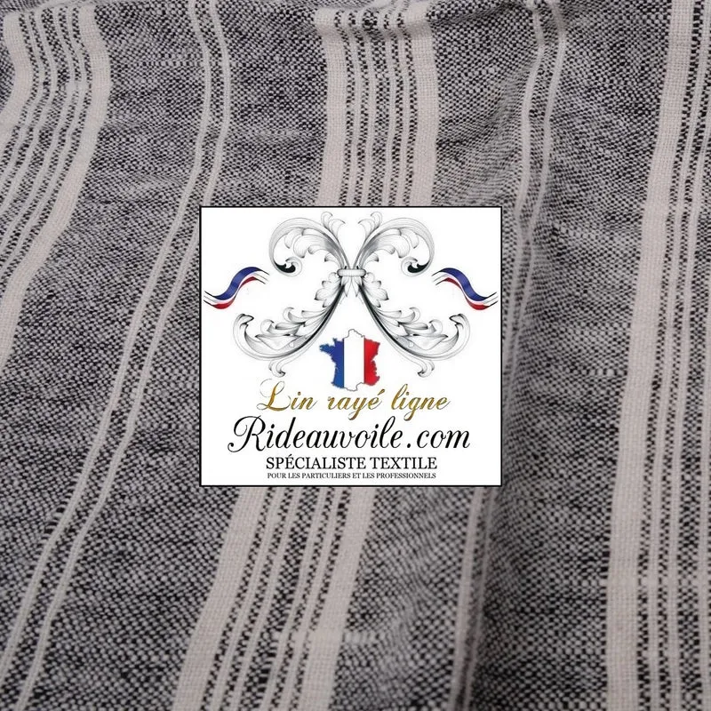Tissu au mètre LIN d'ameublement rideau toile matelas lignes rayures Noir blanc