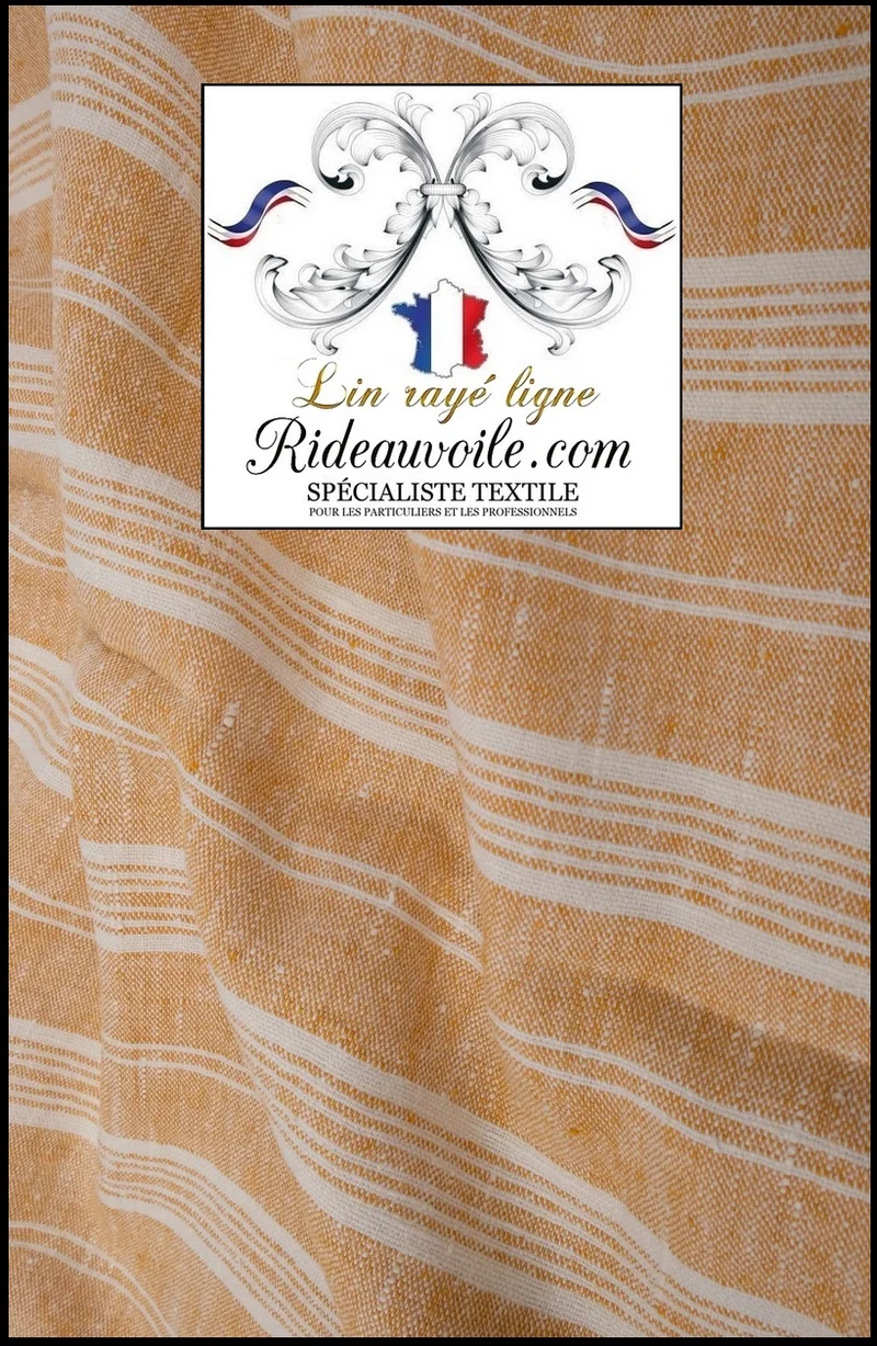 Tissu au mètre LIN d'ameublement rideau toile matelas lignes rayures blanc