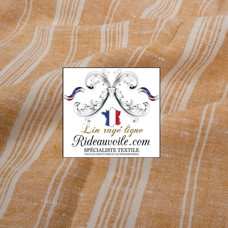 Tissu au mètre LIN d'ameublement rideau toile matelas lignes rayures blanc