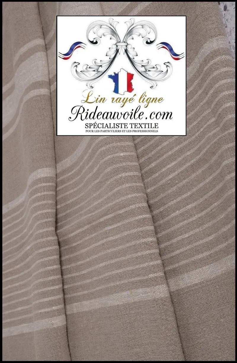 Tissu au mètre 100% LIN textile ameublement rideau toile à matelas rayures blanc