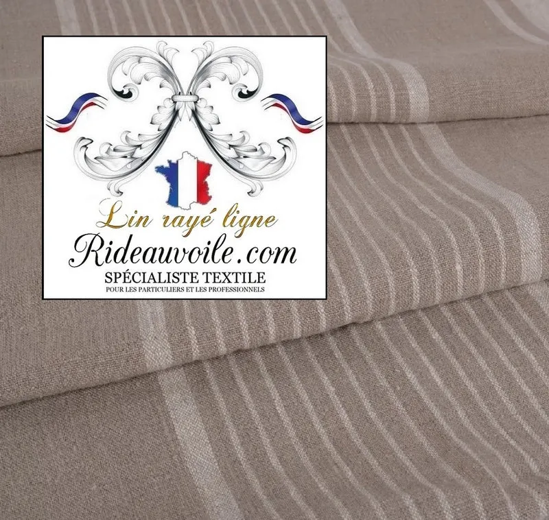 Tissu au mètre 100% LIN textile ameublement rideau toile à matelas rayures blanc