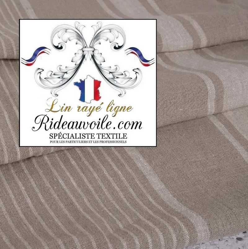 Tissu au mètre 100% LIN textile ameublement rideau toile à matelas rayures blanc