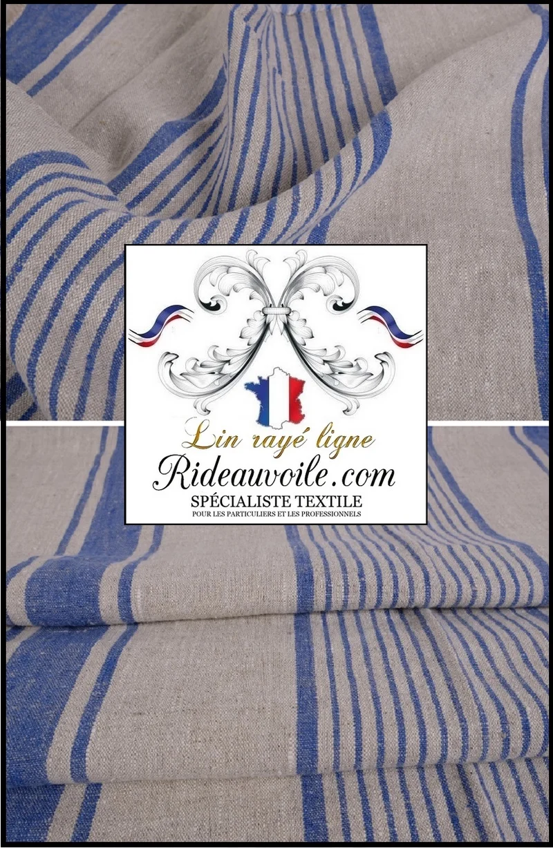 Tissu LIN toile à matelas rayés lignes bleu textile d'ameublement mètre rideau