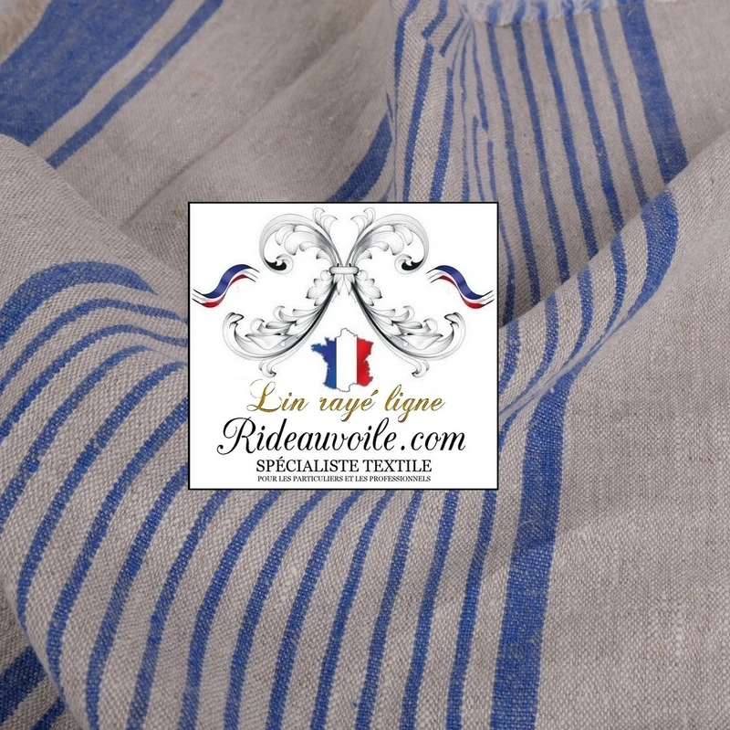 Tissu LIN toile à matelas rayés lignes bleu textile d'ameublement mètre rideau