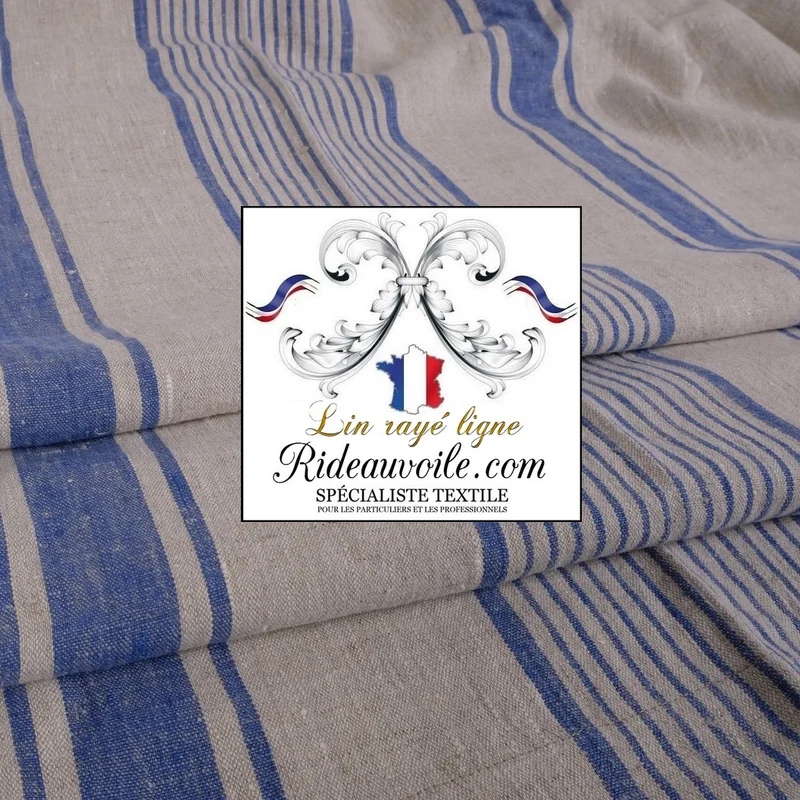 Tissu LIN toile à matelas rayés lignes bleu textile d'ameublement mètre rideau