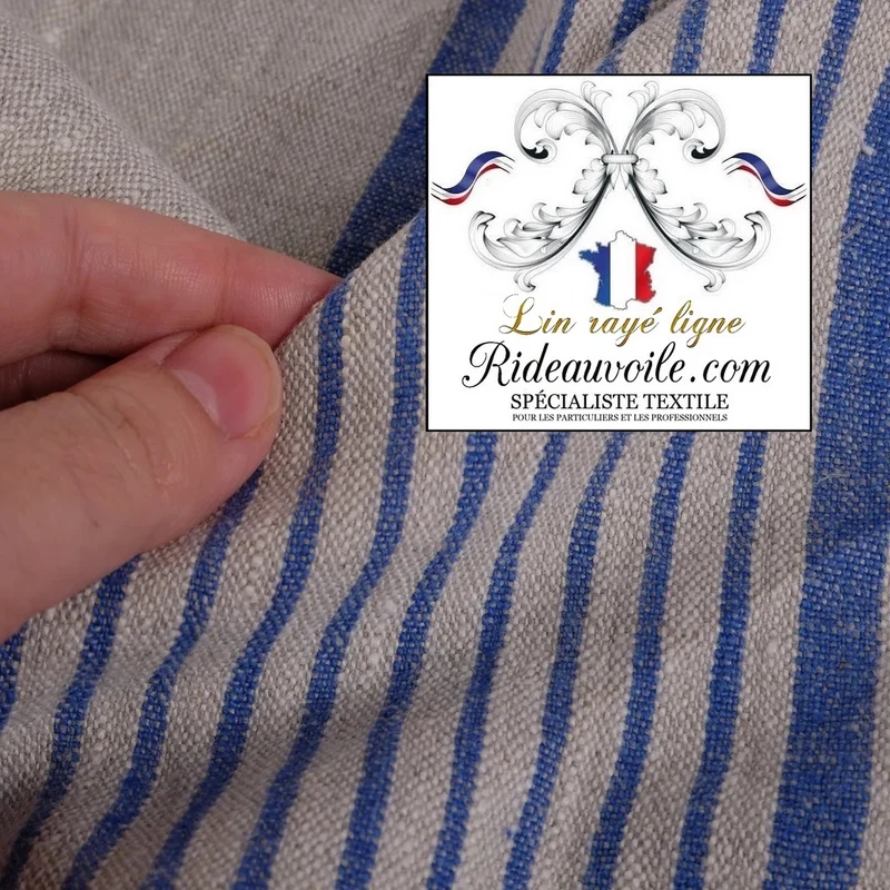 Tissu LIN toile à matelas rayés lignes bleu textile d'ameublement mètre rideau