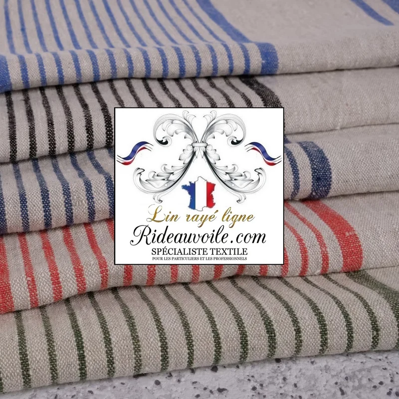 Tissu LIN toile à matelas rayés lignes bleu textile d'ameublement mètre rideau