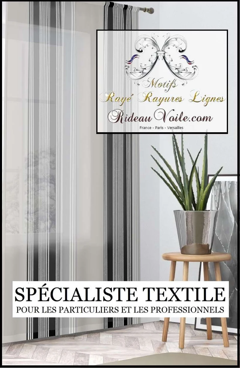 Tissu ameublement lignes gris rayures noir blanc au mètre rideau toile coton