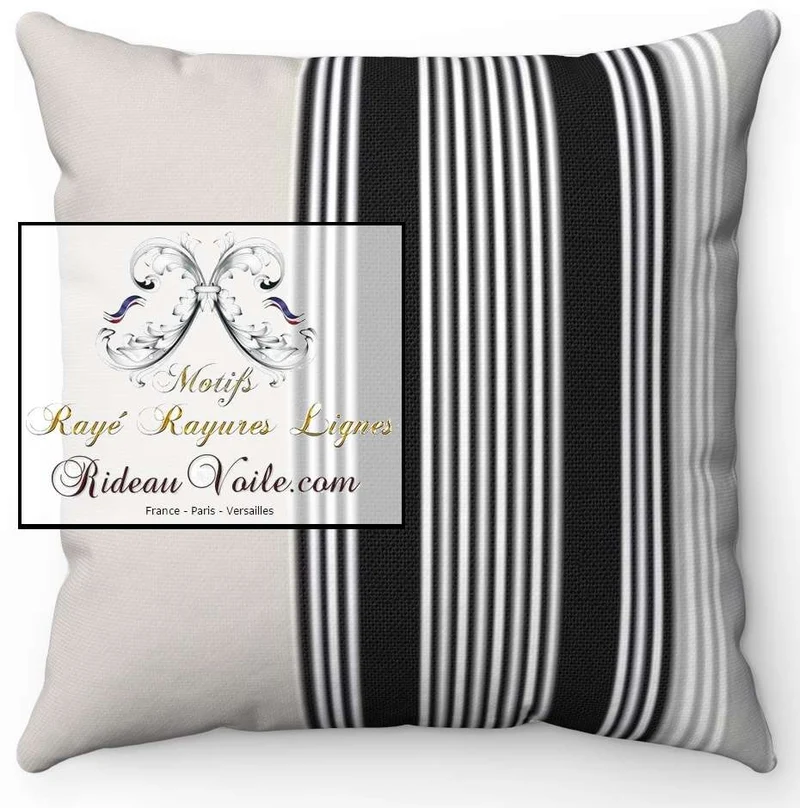 Tissu ameublement lignes gris rayures noir blanc au mètre rideau toile coton