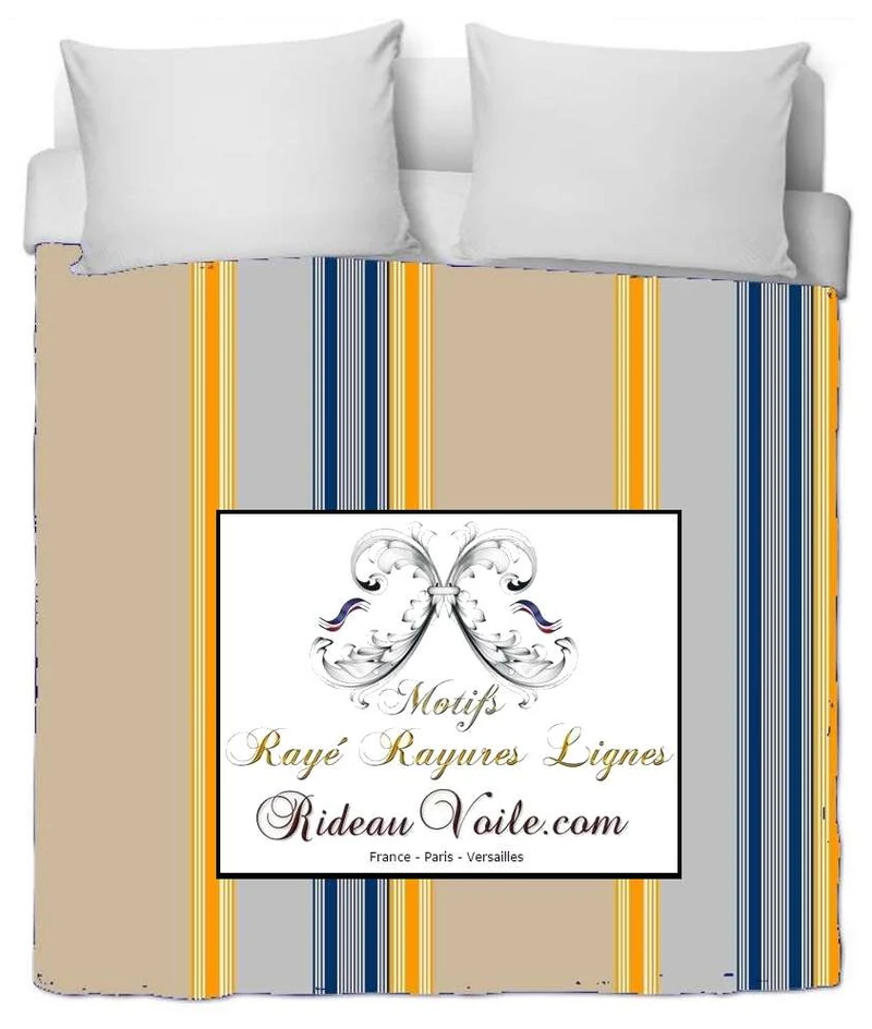 Tissu toile d'ameublement à rayures jaune bleu beige au mètre rideau voilage